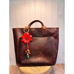 Red Summer Daisy Purse Charm Genuine Leather Summer Flower Bag Charm NEW!